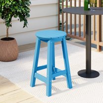 Costaelm Paradise 24" HDPE Round Outdoor Patio Counter Height Bar Stool, Pacific Blue