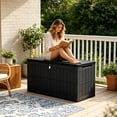 thumbnail image 3 of Uforic 134 Gallon Waterproof Resin Deck Storage Box with Lockable Lid, 2-Seater Patio Bench for Outdoor Cushions Garden Tools Pool Supplies, Black, 3 of 9