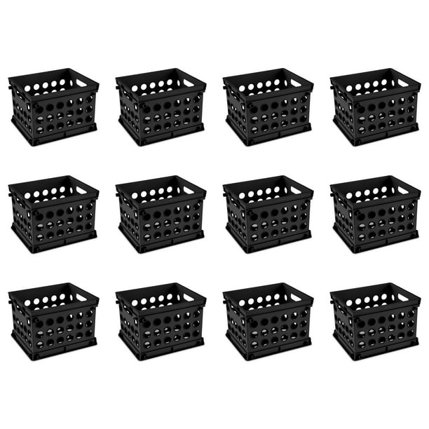 Sterilite Mini Crate Plastic, Black, Set of 12