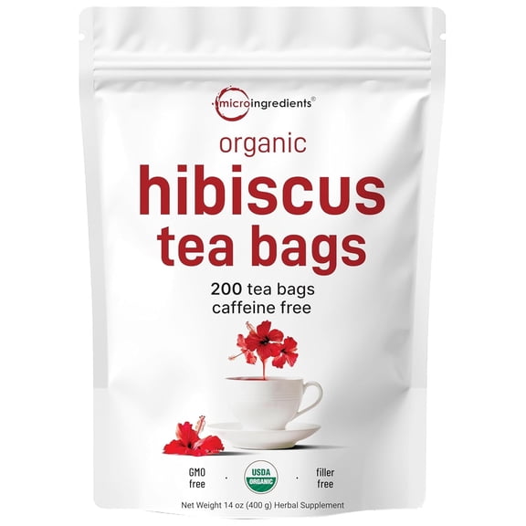 Micro Ingredients Organic Hibiscus Tea Bags, 200 Count | Caffeine Free Herbal Tea, Non-GMO, No Sugar