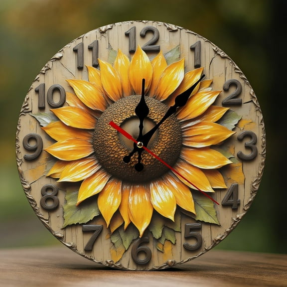 Wall Clock Decorative - Vintage Elegant Sunflower Print 2D Vintage Wall Clocks Battery Operated Silent Non-Ticking for Bedroom, Living Room, Kitchen, Office, Classroom, 10 Inch