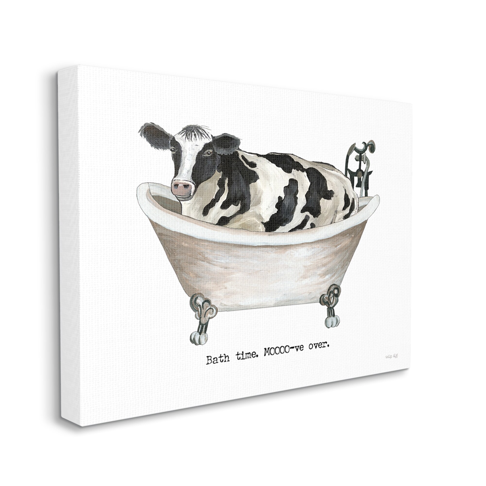 Stupell Industries Moo-ve Over Bath Time Cow Farmhouse Bathroom Sign Graphic Art Gallery Wrapped Canvas Print Wall Art, Design by Cindy Jacobs