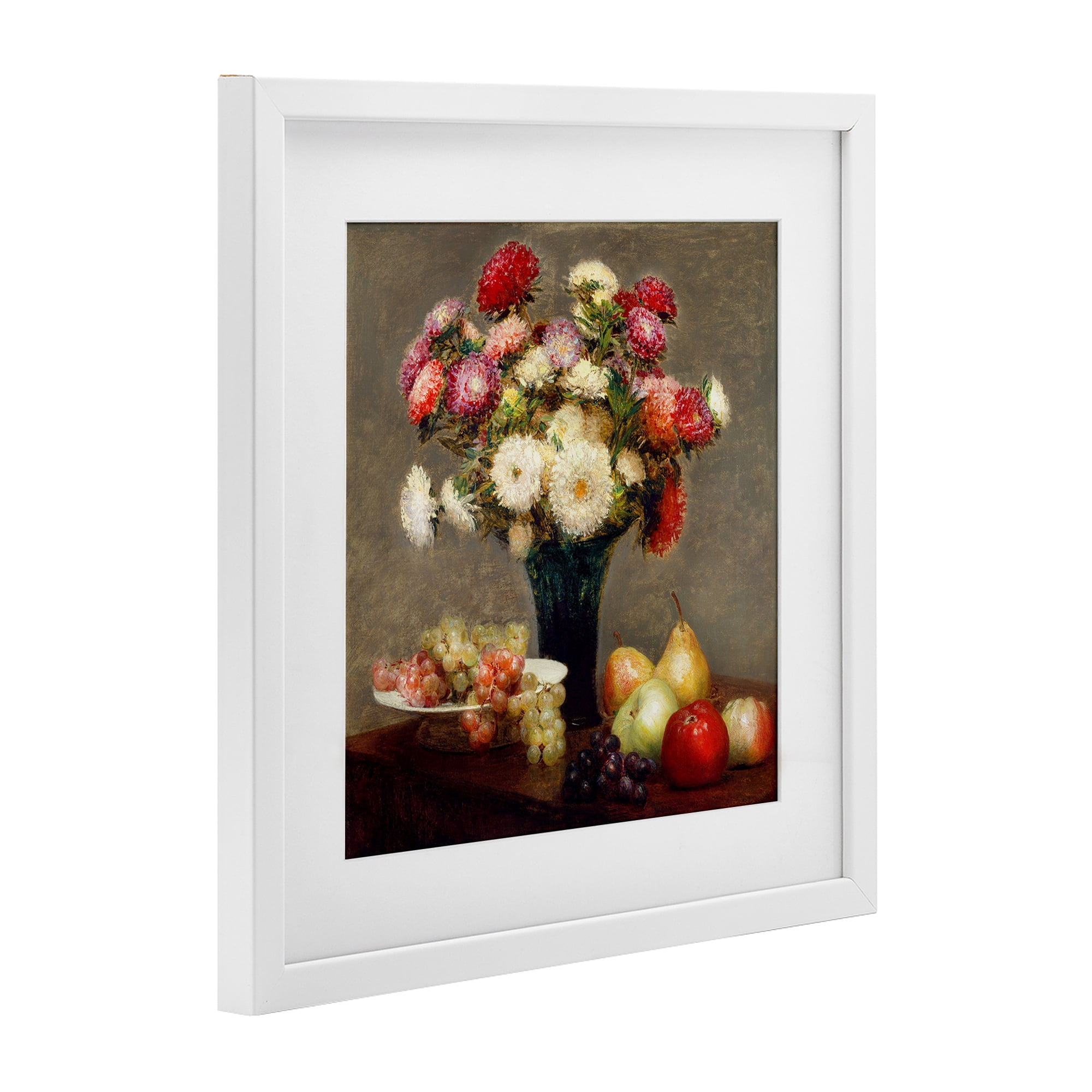 Stupell Industries Fruit & Asters Still Life White Framed Print Under Glass, design by CAD Designs