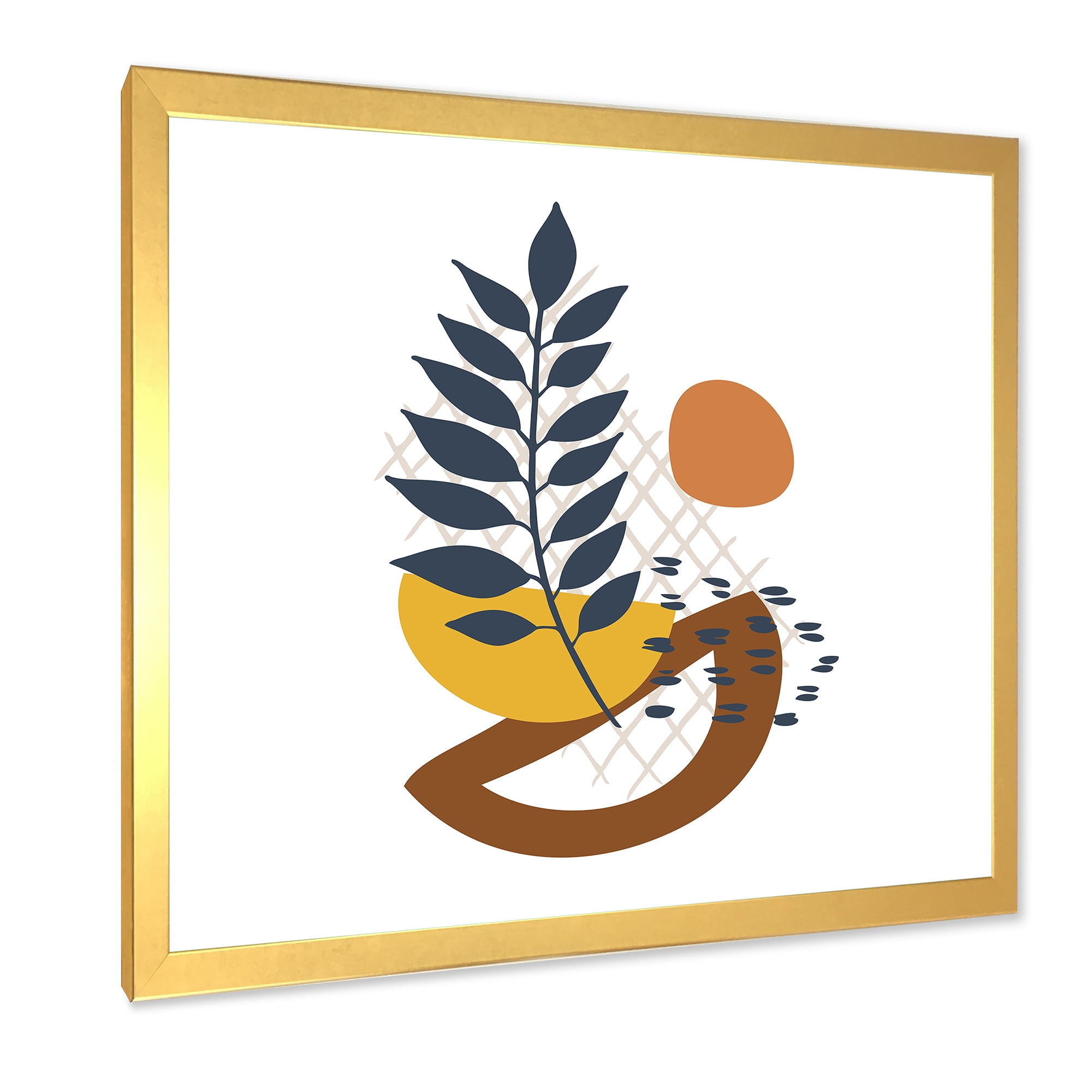 Designart 'Abstract Leaves With Elementary Shapes' Modern Framed Art Print