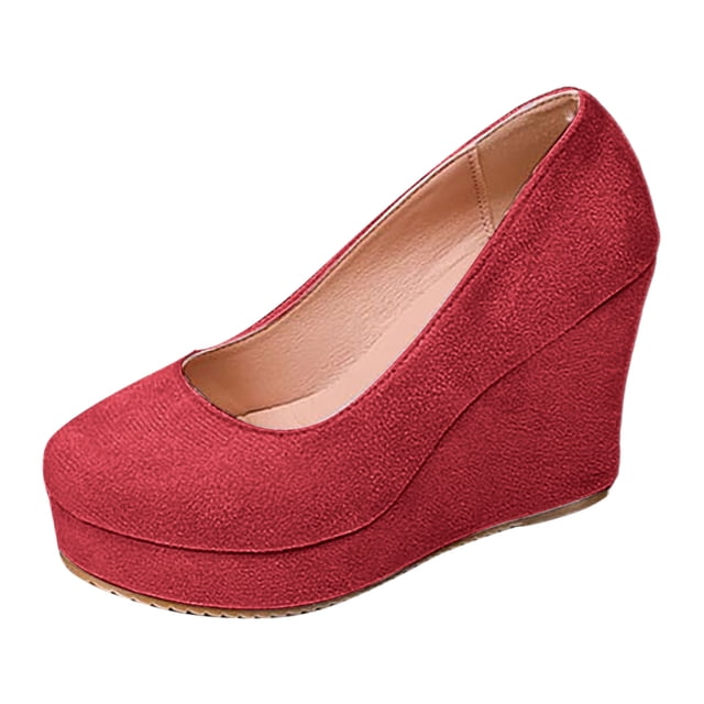 DAFEI Chaussures de Mariage pour Femmes en Suède à Talon Compensé Confortable, Bout Rond, Plusieurs Couleurs Disponibles, Semelle Épaisse Durable, Chaussures Habillées pour Dames