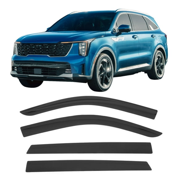 Ikon Motorsports Tape on Window Visors Compatible With 2021-2025 Kia Sorento, Sun Rain Wind Guard Vent Shade Deflectors Low Profile Style Acrylic Smoke/Tinted 4PCS
