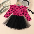 thumbnail image 5 of Girls Halloween Black Cat Print Long Sleeve Ruffle Mesh Tutu Dress, Kids Cartoon Cosplay Party Dress for Holiday Performance Party(Hot Pink1,18-24 Months), 5 of 8