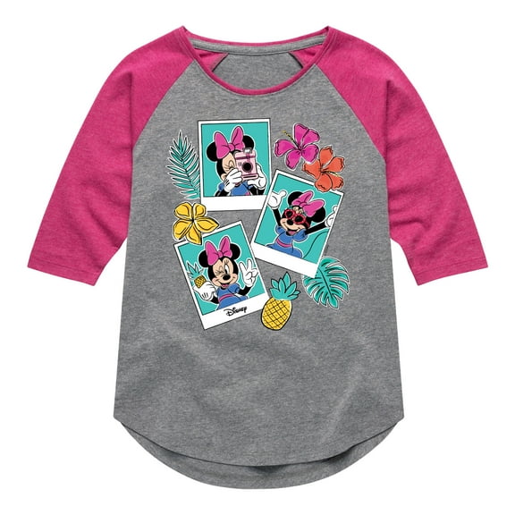 Mickey & Friends - Minnie Assorted Pics - Toddler And Youth Girls Raglan Graphic T-Shirt