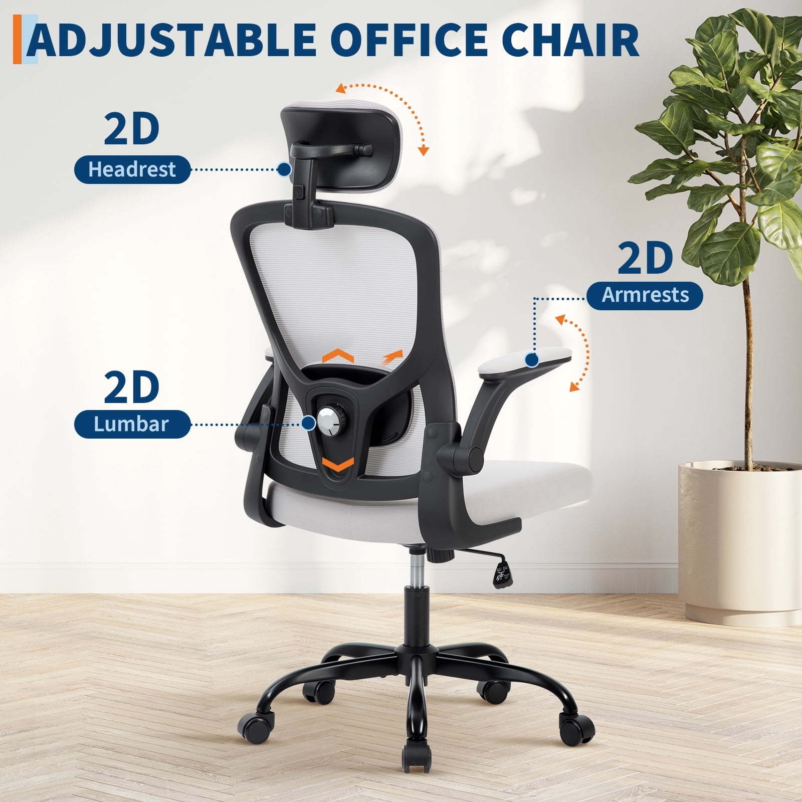 Garvee Ergonomic Office Chair with Adjustable HeadRest Lumbar Support, High Back Computer Chair for Desk and Home Office, Comfortable Rolling Chair for Standing Desk & Office Supplies Grey