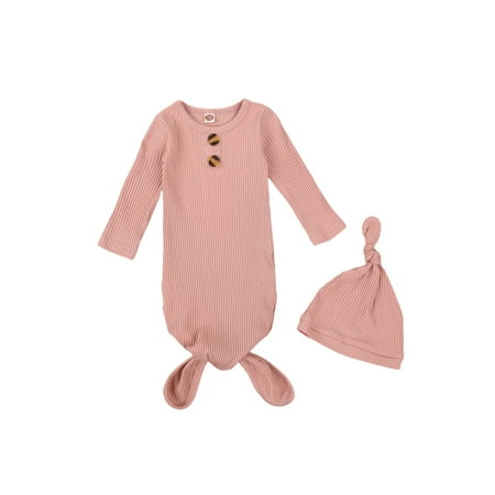 

Licupiee Newborn Baby Sleeping Bag Long Sleeve Sleeper Gown with Hat Baby Sleepwear Romper Coming Home Outfit Set