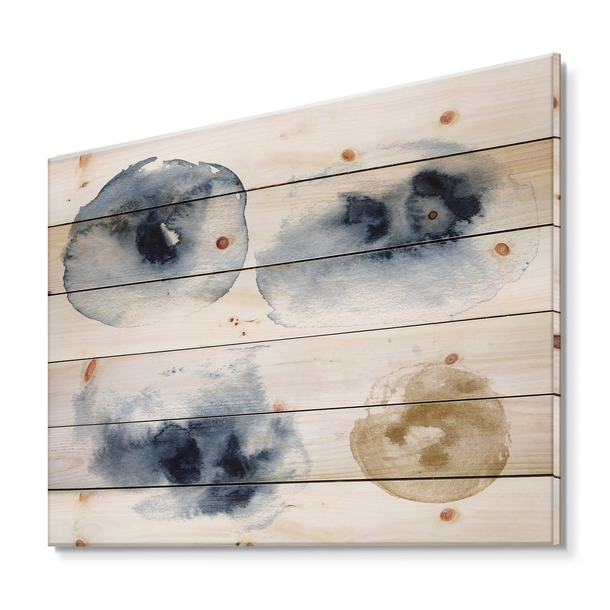 Designart 'Abstract Of Gold and Dark Blue Cloud' Modern Print on Natural Pine Wood