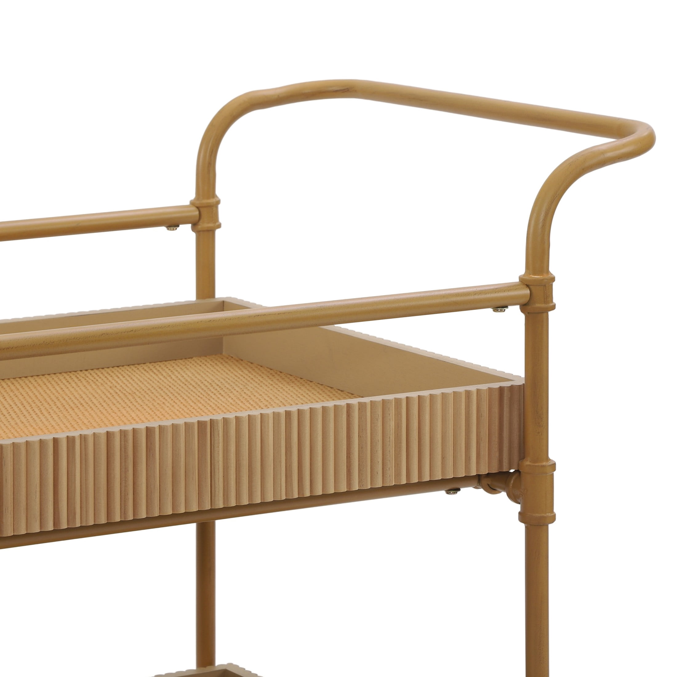 Christopher Knight Home 35" Rolling Bar Cart with 2-Tier Storage, Iron Frame and Wood Trays, Natural