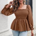 thumbnail image 2 of Womens Chiffon Blouse Elegant Square Neck Babydoll Shirts Puff Sleeve Shirred Peplum Tops Long Sleeve Flowy Shirts, 2 of 5