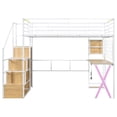 thumbnail image 3 of Full Size Loft Bed Frame with Built-in Work Station and Wardrobe, Metal Loft Bed with Storage Staircase and LED Lights, Easy Assembly, Mattress Not Included, No Box Spring Required, White, 3 of 9