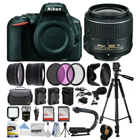 Nikon D5500 SLR Digital Camera with 18-55mm Lens (1546) + 128GB Memory + (2) Batteries + Charger + Video Light + Tripod + Backpack + Case + 3 Filters + X-Grip Action Handle + Wrist Strap + Microphone