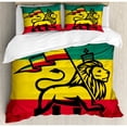 thumbnail image 3 of Rasta Duvet Cover Set Twin Size, Judah Lion with a Rastafari Flag King Jungle Reggae Theme Art Print, Decorative 2 Piece Bedding Set with 1 Pillow Sham, Black Green Yellow and Red, by Ambesonne, 3 of 3