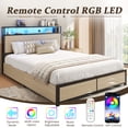thumbnail image 6 of Queen Bed Frame with 2-Tier Headboard, Metal Support, USB Port & LED Light, 4 Storage Drawers, Begie, 6 of 7