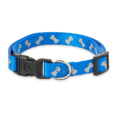 Vibrant Life Reflective Dog Collar, Blue Bones, Small