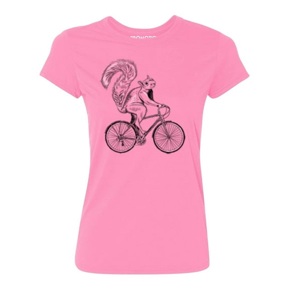 P&B Squirrel Riding Bike Women's T-shirt, 2XL, Azalea Pink