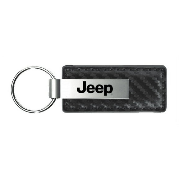Jeep Logo Gun Metal Carbon Fiber Leather Key Chain Fob Official Licensed