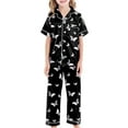 thumbnail image 4 of Girls Pajamas 3 Piece Set Button-Down Pjs Short Sleeve Top Shorts & Long Pants Cute Patterns Valentine's Day Pajama Sets Nightwear Loungewear for 4t-15years Sleepwear for Ages 5-14, 4 of 5