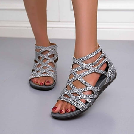

Hvyes Women s Gladiator Strap Sandals Summer Flat Sandals Trendy Roman Fisherman Thong Cross Strappy Sandals with Zipper
