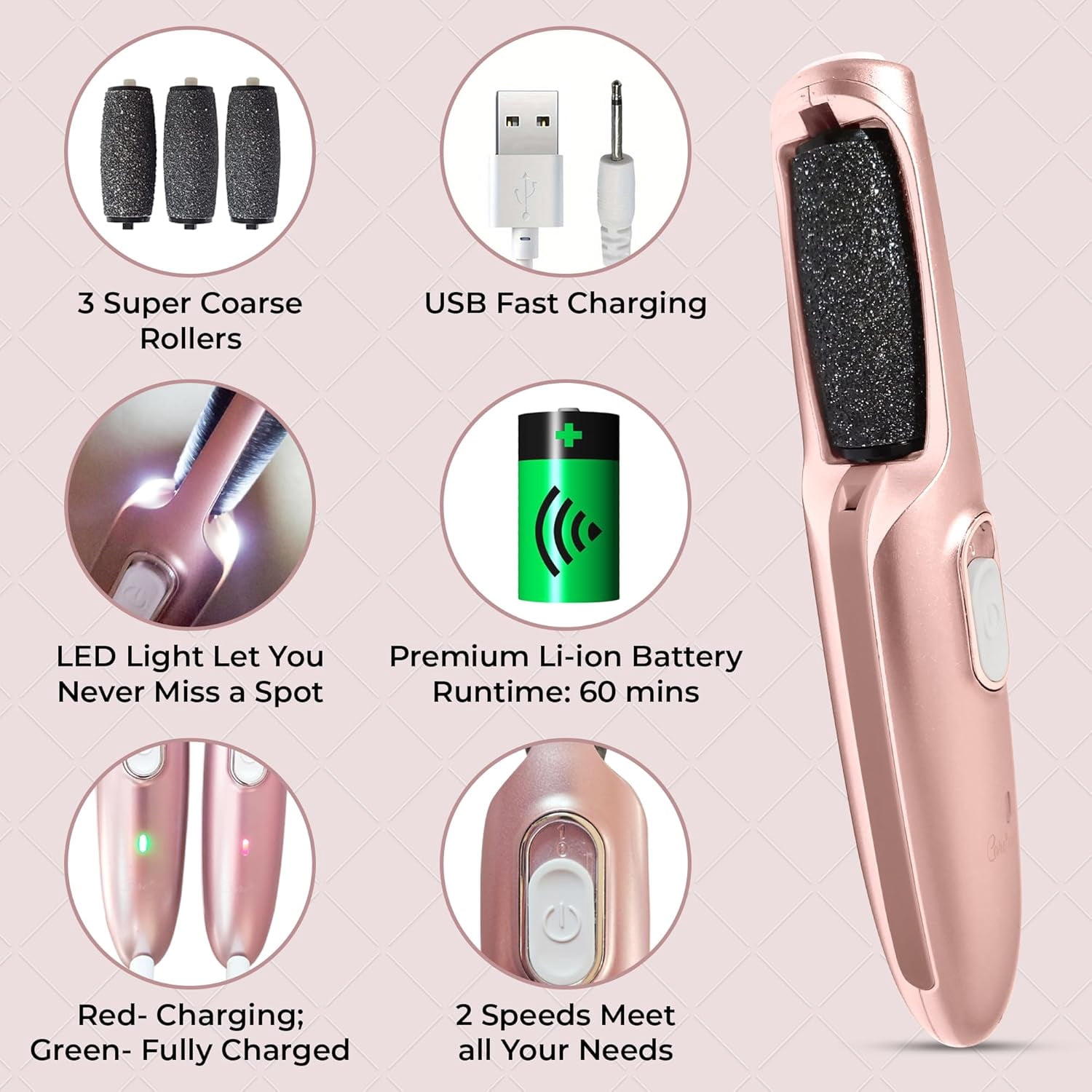 Care Me Powerful Electric Foot Callus File Removes Dry, Dead, Hard Skin, Callous for Pedicure Spa-like Smooth & Soft Feet