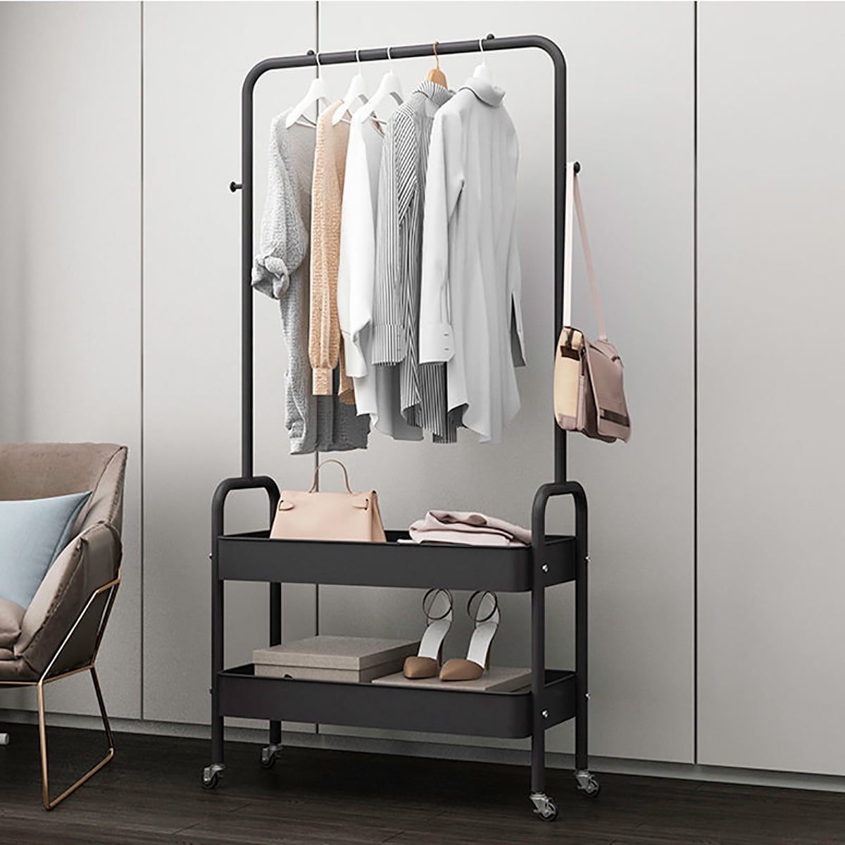 Single Clothes Rail Rack Garment Hanging Heavy Duty Organizer Coat Storage Shelf 