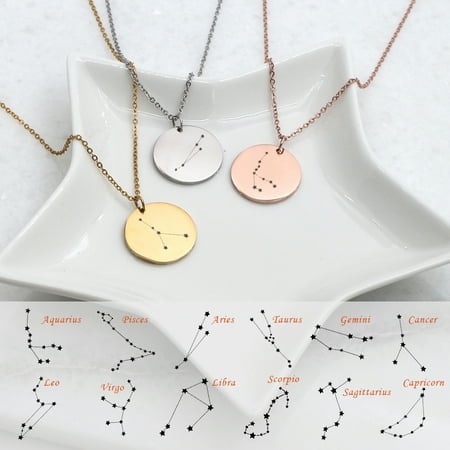 Anavia Round Pisces Constellation Zodiac Star Sign Stainless Steel Silver Disc 22mm Pendant Jewelry with Gift Box