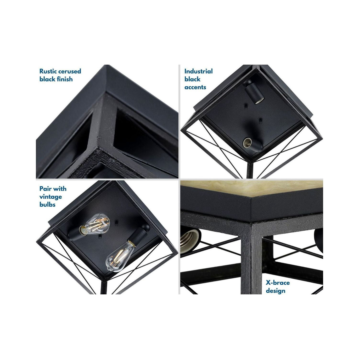 Briarwood Collection Two-Light Textured and Cerused Black Farmhouse Style Flush Mount Ceiling Light