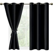 P5HAO Black Blackout Curtains for Bedroom with Tiebacks - Thermal Insulated Light Blocking Grommet Window Curtains for Living Room, 38 x 54 inch Length, Set of 2 Panels Black W38"xL54"
