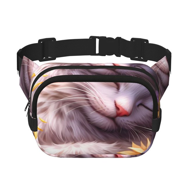 Easygdp Warm Sunflower Sleeping Cat Fanny Packs para Mujeres y Hombres, Bolsa de Cinturón, Bolsos de Cruz para Trabajo/Correr/Senderismo