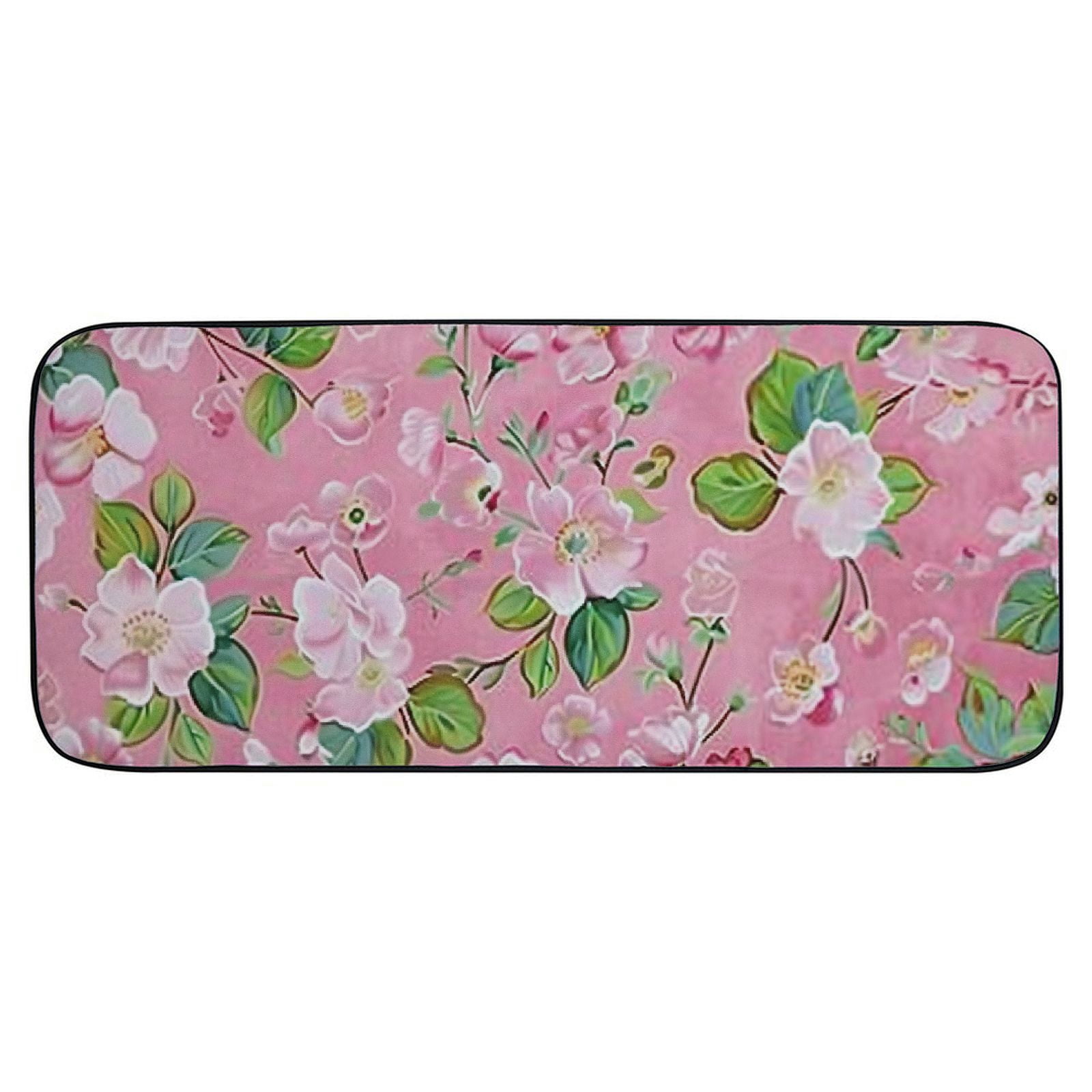 Qinduosi Spring Floral Welcome Mat Front Door Mat, Non-Slip&amp;Absorbent Indoor Door Mats, Durable Rubber Backing Floor Doormat for Entryway, Patio, Porch, Pink 19.68*47.24 in