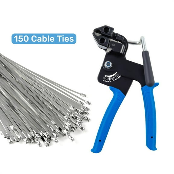 Dingrich Metal Zip Ties Tool Set, Metal Cable Tie Cutter with 150pcs Self-Locking Cable Ties, Cable Tie Tool for Fastening Cutting Stainless Steel Cable Ties, Stainless Steel Zip Ties Gun Kit