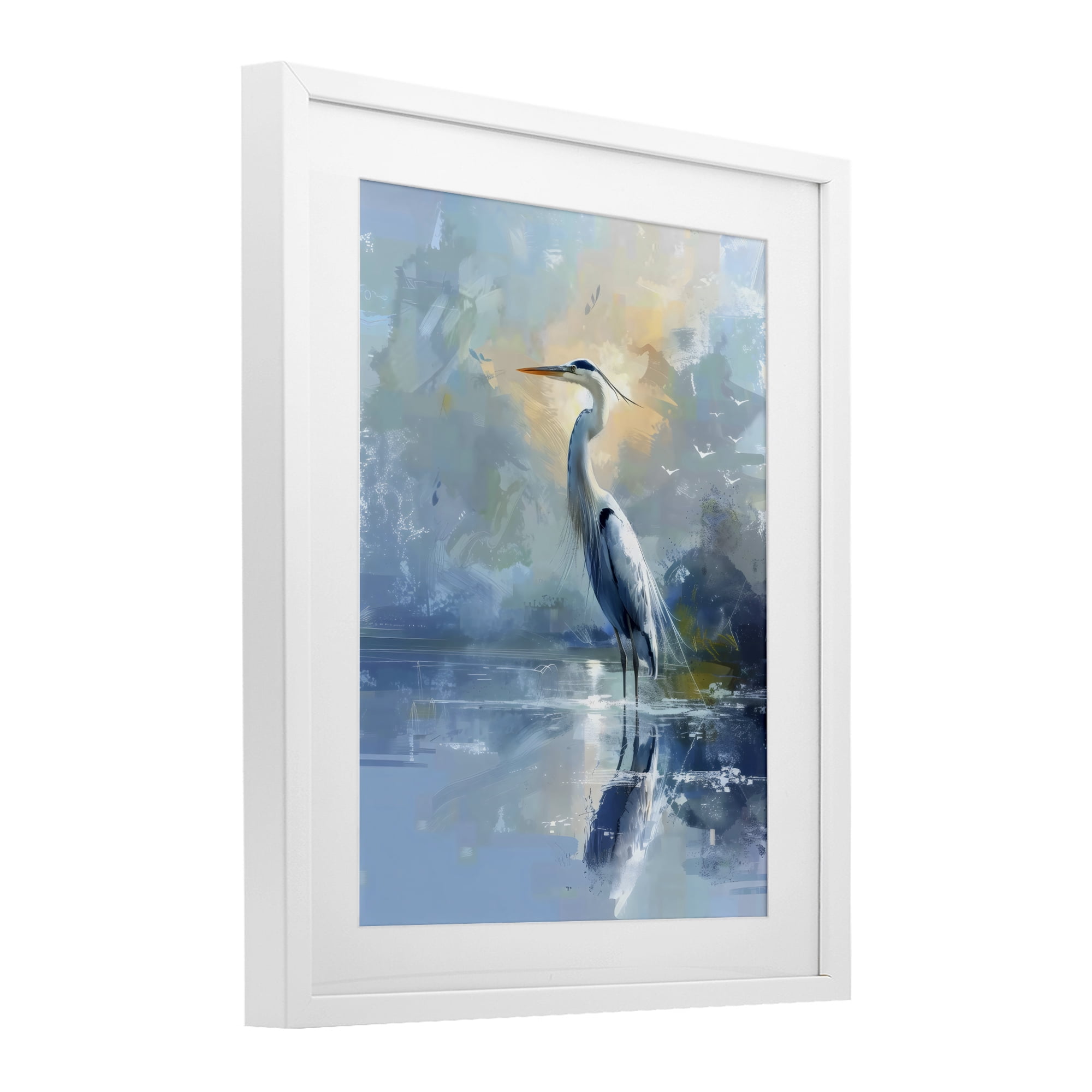Stupell Industries Tranquil Heron with Dawn Glow White Framed Print Under Glass, design by Creative Studio