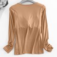 thumbnail image 5 of Women Long Sleeve Tops with Built in Bra Womens T-Shirt Bra Long Sleeve Pajama Yoga Tops Padded Casual Pullover Tops Tee Shirts Khaki M, 5 of 9
