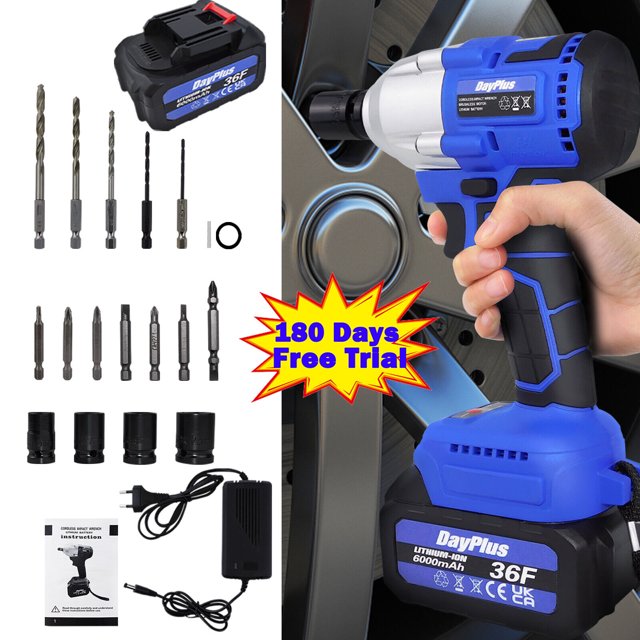 Dayplus 21V Cordless Electric Impact Wrench Gun Driver Drill Tool Set