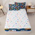 thumbnail image 4 of Castle Fairy Whimsical Animal Vehicle Zipper Full Size Comforter Sets with Fitted Sheet and 2 Pillowcases,Cartoon Taxi Print Zipper Bedding Set for Bedroom,Dark Blue,4pcs,Reversible, 4 of 6