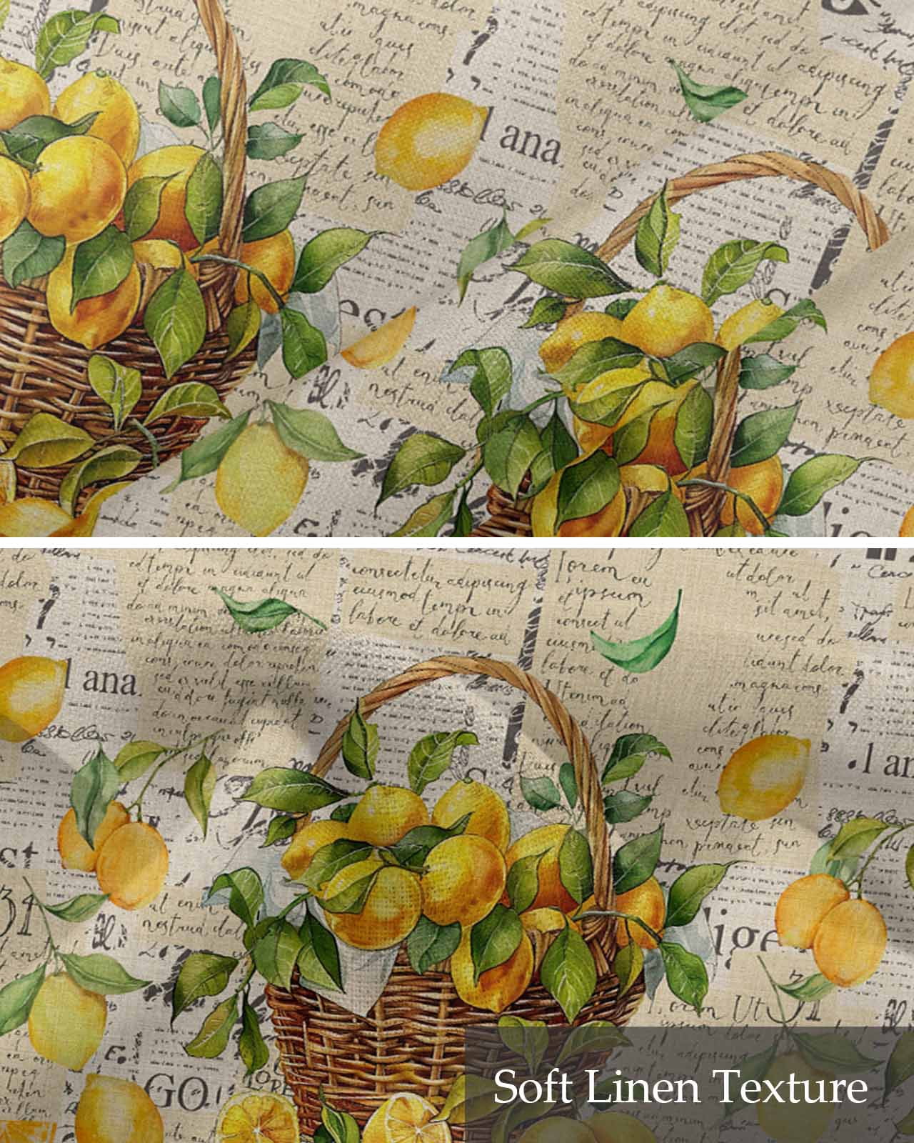 Rustic Lemon Linen Curtain Valance for Bedroom/Bathroom/Kitchen/Office/Living/Dining Room Window,Watercolor Retro Blooming Fruit Yellow Pocket Topper Drapes Decorative Cafe Drapery Panel 54"x18"