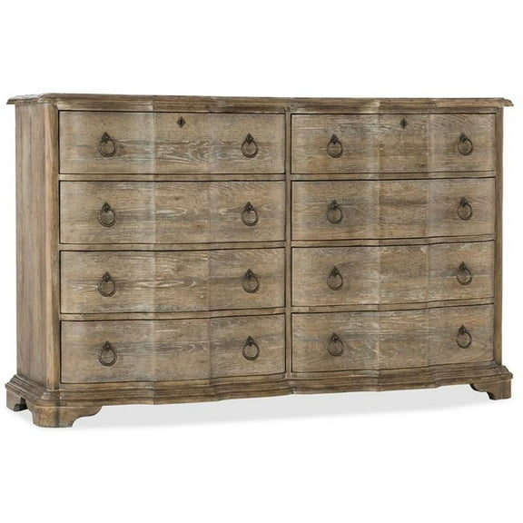 Pemberly Row Boheme 8-Drawer Dresser in Light Brown Wood-Grain