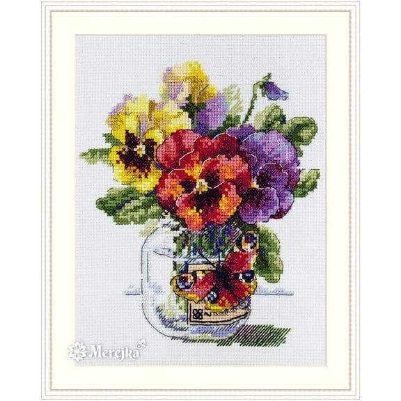 Pansies and Butterfly K-153 Counted Cross-Stitch Kit