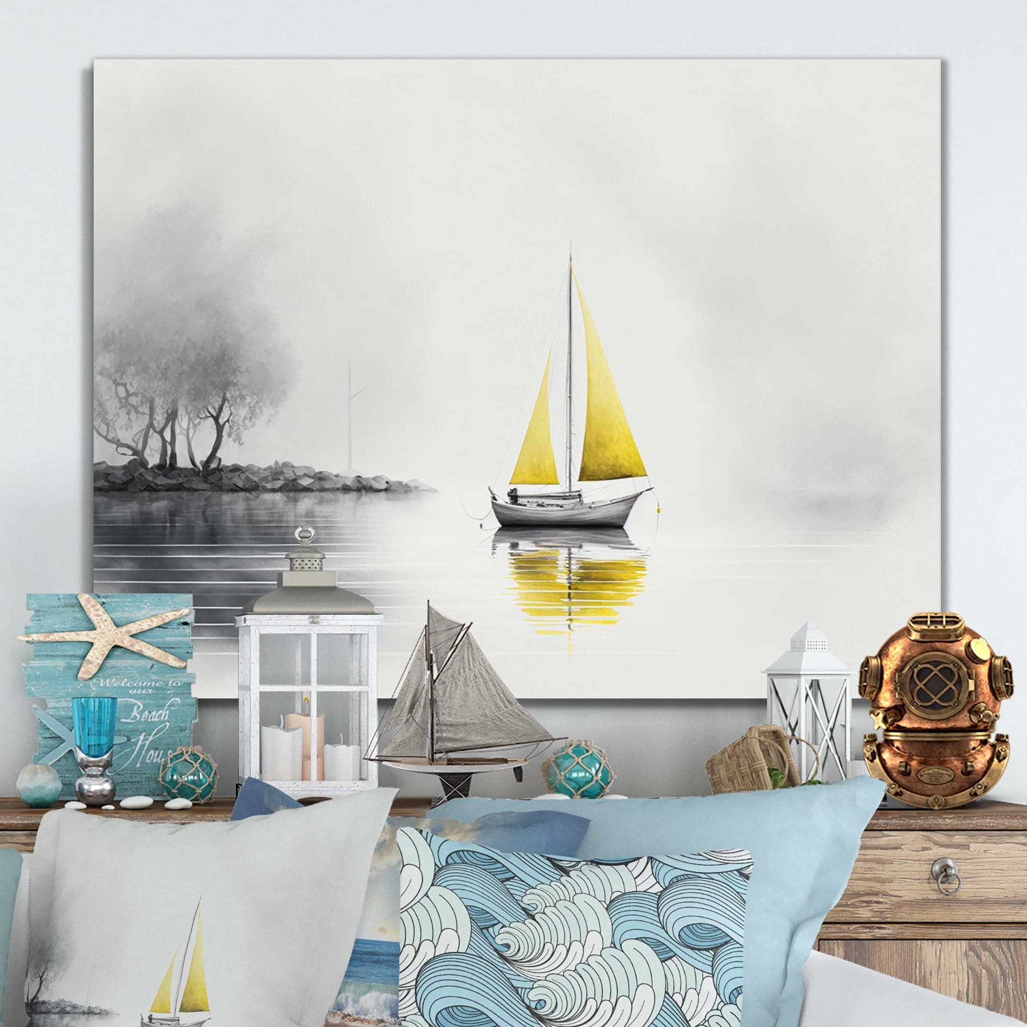 Designart Boat Anchored II Canvas Wall Art