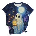 thumbnail image 5 of VKOYWKM Women's Halloween Tshirts Ghost Graphic Tees Casual Round Neck Loose Fit Party Top Spooky Print Short Sleeve T Shirts, 5 of 6