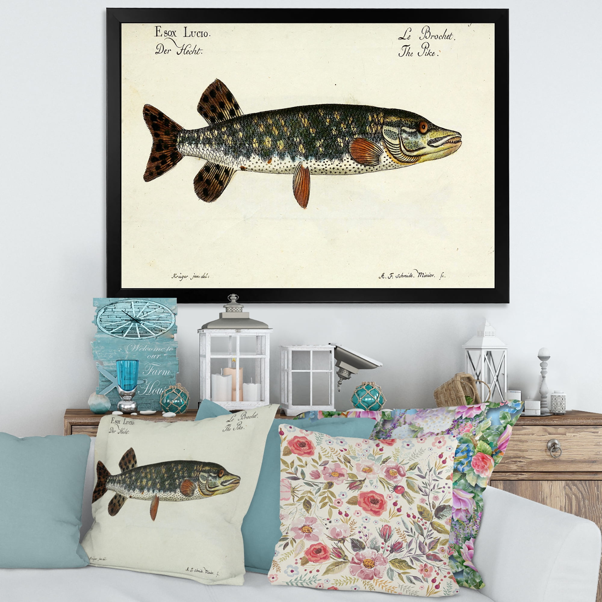 Designart 'Portrait Of A Green Fish On Beige' Nautical & Coastal Framed Art Print