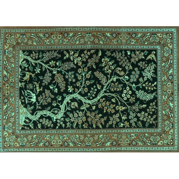 Ahgly Company Machine Washable Indoor Rectangle Persian Turquoise Blue Traditional Area Rugs, 8' x 10'
