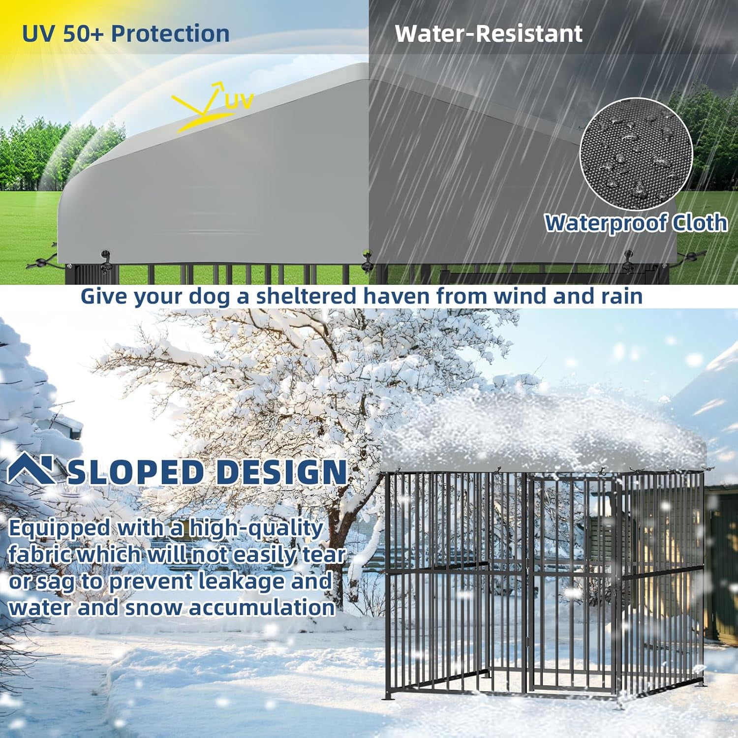 6 x 6 x 6 Ft Large Outdoor Dog Kennel, Heavy Duty Outside Dog Run Enclosure with UV & Waterproof Cover, Dog Pen House Pet Playpen with Thickened Bars & Secure Lock for Small to Large Dogs