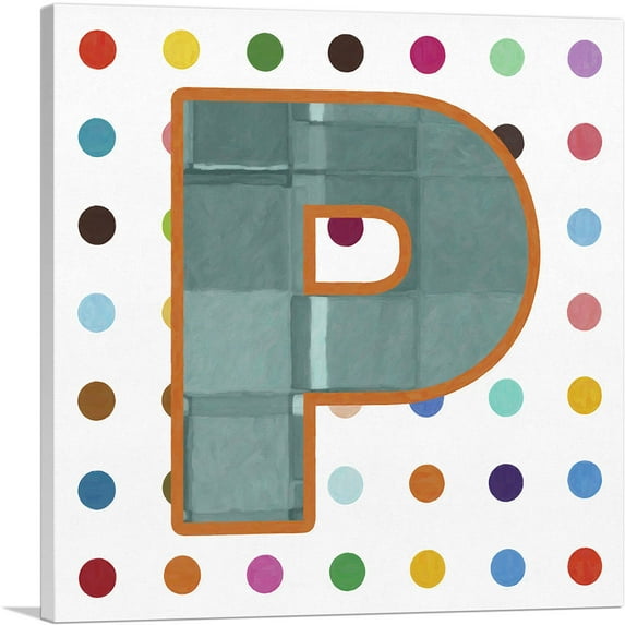 ARTCANVAS Fun Polka Dots Letter P Canvas Art Print - Size: 26" x 26" (0.75" Deep)