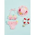 thumbnail image 4 of Bagilaanoe Newborn Baby Girls Swimsuits 3 Piece Bikinis Set Flower Sleeveless Tank Tops +  Ruffles Shorts + Sun Hat 6M 12M 18M 24M Infant Swimwear Bathing Suit Beachwear, 4 of 9