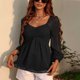 thumbnail image 4 of Tops Con Cuello En V Para Mujer, Blusa De Manga Larga De Material De Gasa Con Estampado De Puntos Elásticos Encantadores Para Vacaciones En La Oficina, 4 of 6