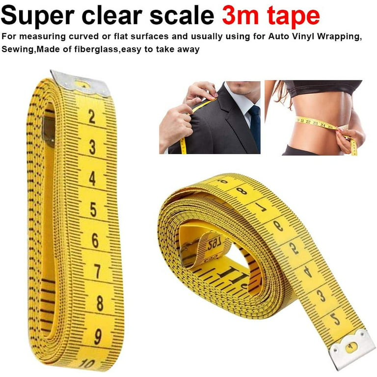 Magik 60''~120''/1.5~3M Double-Scale Tailor Seamstress Cloth Body Ruler Tape Measure Sewing Heavy Duty Tape (Pack of 3, 120''/300cm, Yellow)